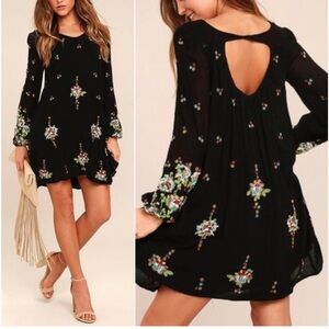 Free People Embroidered Black Dress with Floral Accents